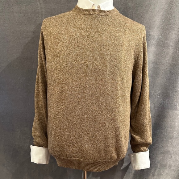 New Henry Jacobson size Med khaki silk/cotton long-sleeved crew neck sweater